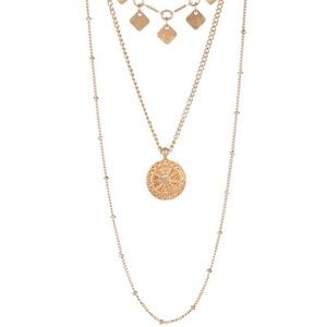 NWT Bay Studio Goldtone 3-Row Shakey Disc Chain Necklace